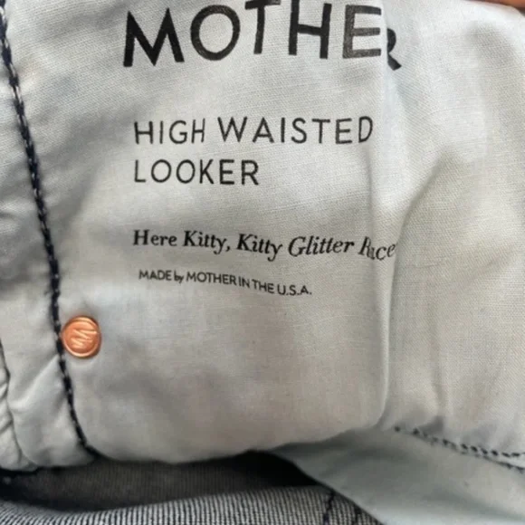 MOTHER High Waisted Looker Jeans Here Kitty Kitty Glitter Racer - Picture 8 of 13